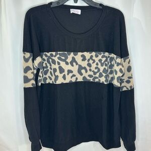 Pink Lily Black and Tan Leopard Print Long Sleeve Top